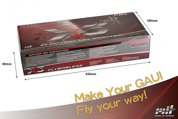 X3 basic Kit空機重: 465g ±3% X3含槳: 530g ±3% 空機含彩盒 810g ±3%